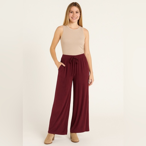 POL Burgundy Wide-Leg Lounge Pants – Size Small - Picture 1 of 7